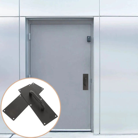 304 Stainless Steel Push Pull Door Handle With Screws For Fireproof Passages shown near a metal door, ideal for heavy duty installations