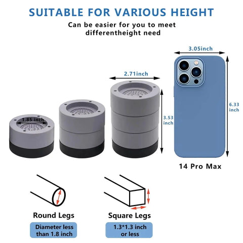 Beefy Heavy Duty Furniture Risers Set Of 4, 2 Inch Round Bed Lifts With 1 And 3 Inch Inserts, size comparison with smartphone