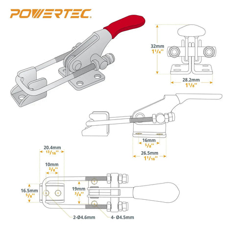 Heavy Duty Toggle Clamp With Adjustable U Bolt, 400 Lbs Holding Capacity, Anti Slip Hand Grip, Included U Bolt 40323 dimensions