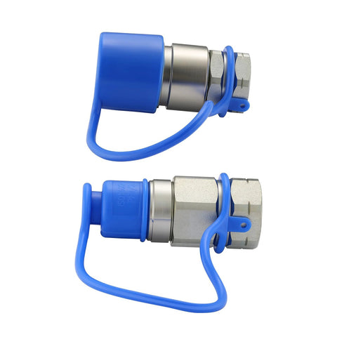 Blue MeasureMan dust caps for 1/2 in flat-face hydraulic quick-connects; rubber covers for skid-steer couplings, 4pc