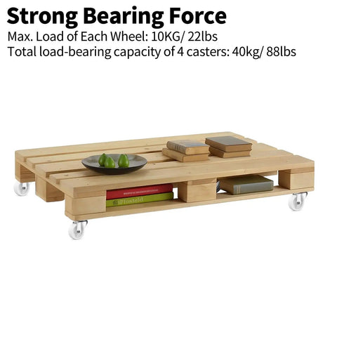 Wooden pallet on 1 Inch Swivel Caster Wheels With Rubber Base For Furniture Trolleys And Projects 360 Degree Smooth Rotation Ball Bearing Industrial Grade Heavy Duty Castors Pack Of 12 Ideal For Cabinets Carts Tool Chests And Office Furniture, holding books and bowls.