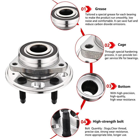 Front Or Rear Wheel Bearing And Hub Assembly For GM Cars And SUVs Fits Malibu Impala Equinox Terrain Lacrosse Regal Saab 9 5 Cadillac XTS CTS 2010 2017 Durable Wheel Hub Replacement with grease cage and bolts.