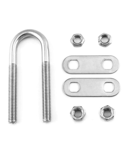 Marine Boat Stern Eye Tie Down U Bolt Kit 2 Pack Three Eighths Inch Diameter Two And A Half Inch Thread Length Stainless Steel Nuts Flanges