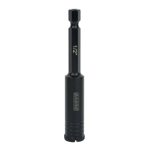 1/2 Inch Diamond Hole Saw With Hex Shank Vacuum Brazed Diamond Cutter For Granite Tile Porcelain Stone And Glass 3-1/4 Inch Cutting Length Heavy Duty One Piece Construction And Impact Rated Drill Bit, vertical view