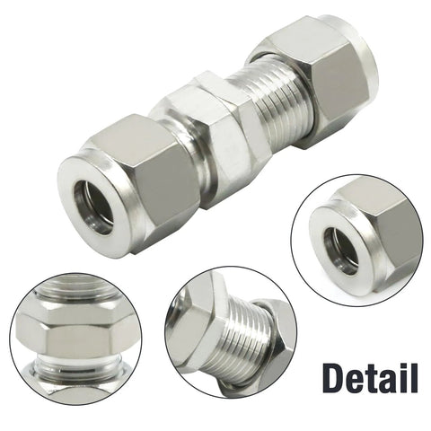 laffoonparts 2 PCS OD straight connector adapter, 304 stainless steel, compression tube fitting, 3/8 inch