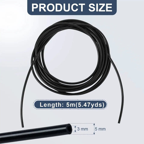 16.4 Ft Black Silicone Vacuum Hose 1/8 Inch Internal Diameter 3 mm And 3/16 Inch Outer Diameter 5 mm coiled with measurements