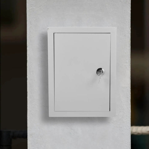 Outdoor Aluminum Junction Box 300x400x160mm mounted on wall, weatherproof enclosure for electrical control and breaker use.