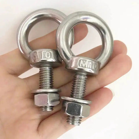 Two Pack Heavy Duty M10 Stainless Shoulder Eye Bolt Set With Nuts And Flat Washers 72mm Total Length 30mm Thread Corrosion