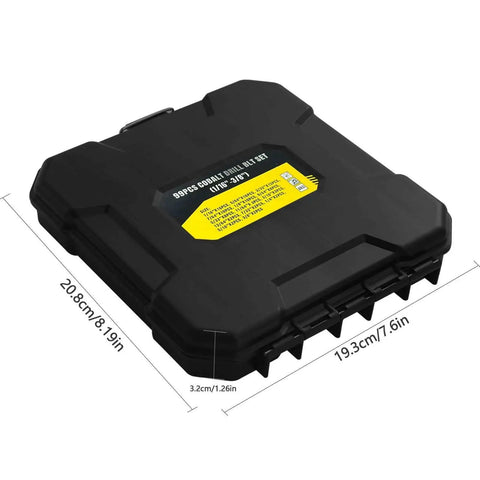 Heavy Duty Pro Grade Cobalt Drill Bit Set For Hardened Metal And Stainless Steel With 99 Pc M35 High Speed Steel Twist Jobber Bits One Sixteenth Inch To Three Eighths Inch In A Durable Plastic Index Case By Sinyeenglon, top view of closed case
