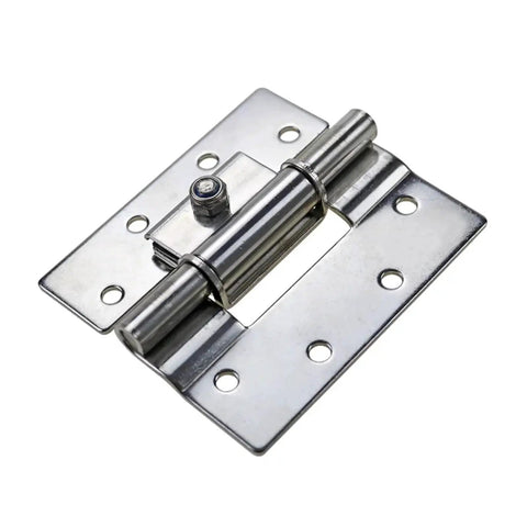 Front view of stainless steel adjustable torque hinge with mounting plate and roller