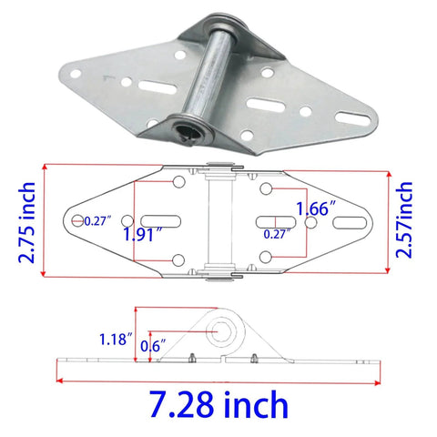 Heavy Duty 14 Gauge Steel Garage Door Hinge With Galvanized Finish For Residential And Light Commercial Replacement, Number One Hinge To Replace Worn Or Broken Hinges Between The Lower And Second Garage Door Sections, Assorted Bracket Holes, dimensions shown