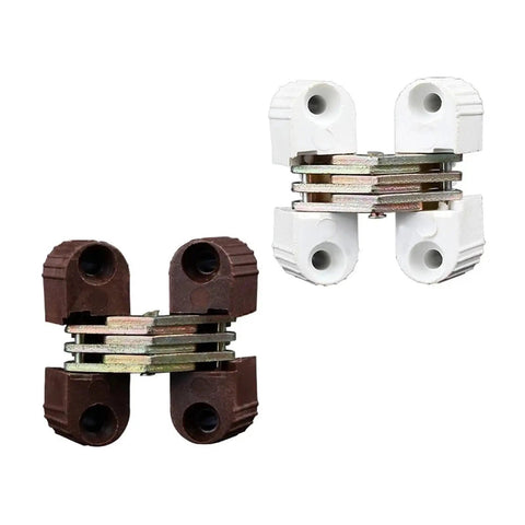 0 To 180 Degree Cross Hinge Plastic Folding Barrel Invisible 6 Pack Brown and White hinges for cabinet doors, side view