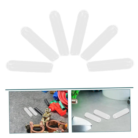Clear Plastic End Caps 100 Pack For Screws And Round Tubing Bolt Cap Covers And Thread Protectors shown on table with tools