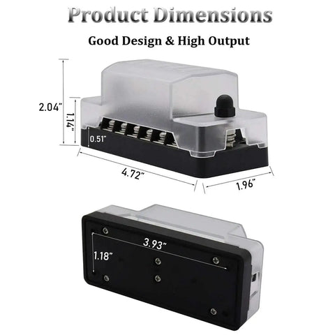 Dimensions of Six Way Marine Blade Fuse Block With Negative Bus Waterproof ATC ATO Fuse Box Panel For Boat RV Car Trailer Truck SUV