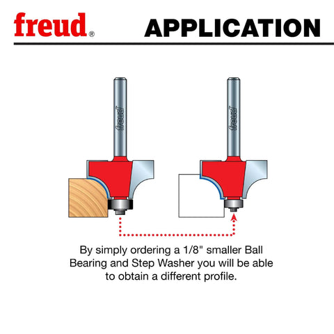 Diagram showing application of Quadra-Cut Radius Rounding Bit With Perma-Shield Coating For A Flawless Finish, 1/4 inch shank and radius.