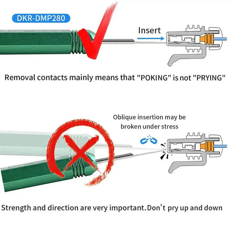 Illustration of proper usage of the ST5211 Pin Removal Kit from Two Piece Tool Bundle With ST5211 Pin Removal Kit And ST5212 22 Piece Allen Wrench Set Plus SAE Metric Ball End Hex Key Set In S2 Alloy Steel HRC 58 62 For Auto Repair And DIY Pro Gear, showing correct pin insertion and removal technique.