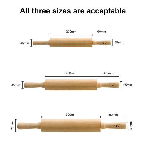 Three rolling pin sizes compatible with Five Pack Rolling Pin Holder Rack With No Punch Mounting Wall Mounted Display Organizer.