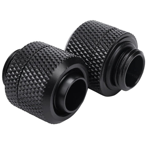 dracaena.io black compression fittings for soft tubing, G1/4 to 3/8 ID, 1/2 OD; two pieces shown