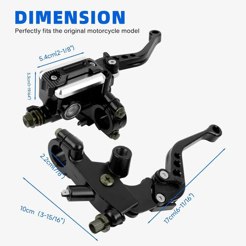 DREAMIZER two-piece motorcycle clutch lever and hydraulic brake master cylinder, black, adjustable for 7/8in handlebars.