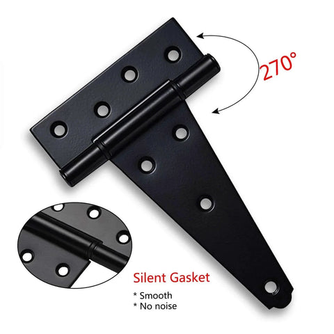 6 Inch T Strap Shed Door Hinges Heavy Duty Black Tee Hinge For Wooden Fences Yard Doors Barn Doors And Gates Rustproof 2mm Steel