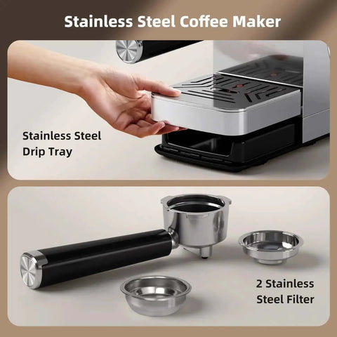 20 Bar Espresso Machine With Rapid Cold Brew Hot And Iced Coffee Maker Built In Steam Wand Touch Screen 37 Oz Water Tank Perfect For Lattes And Cappuccinos Great Gift For Coffee Lovers featuring stainless steel drip tray and filter components