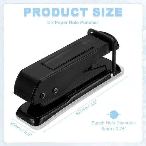 Image of Heavy Duty One Hole Paper Punch One Quarter Inch Handheld Metal Punch for Tags and DIY Crafts, black, 3-pack.