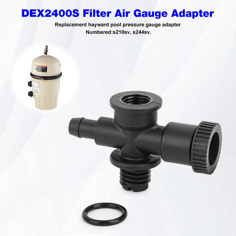 DEX2400S air gauge relief valve assembly for Hayward pool filter, black plastic with threaded ports and O-ring