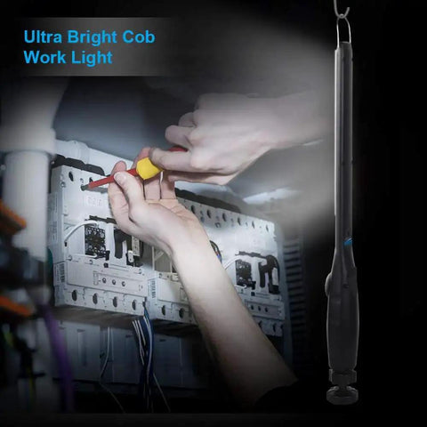Bright 800 Lumen LED Work Light With Magnetic Base Rechargeable 3300mAh Battery COB Floodlight in use for electrical repairs