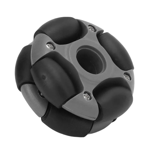 360 Degree Omni Directional Wheel For Robots Nylon 48mm Wheel With Dope 360 Degree Rotation Black And Gray Load 2 Kg And Circular Crossed Shaft Coupling