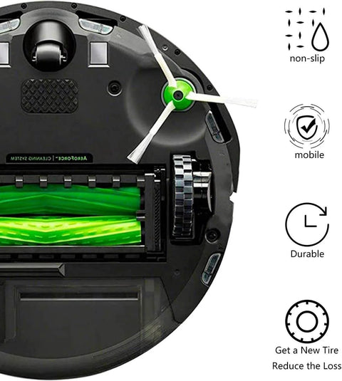 Anti Slip Roomba Wheel Replacement Set 4 Pack For All Roomba Series 500 600 700 800 900 Including E5 E6 I7 Durable Rubber Wheels With Easy Assembly And Beefy Grip For Strong Adhesion Black installed on Roomba underside