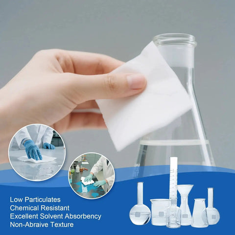 Using Cleanroom Wipes 6 By 6 300 Pcs Lint Free Grade A 68 GSM 55 45 Blend to clean laboratory glassware