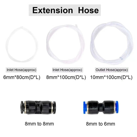 Extension hoses for 12V 100W Electric Engine Oil Transfer Pump For Oil Change With 3 Hoses, shown in various sizes.