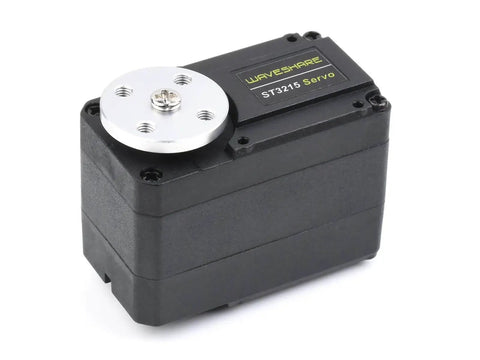 Beefy 30Kg Torque Servo Motor With Metal Gear ST3215, showing black casing, metal gear, for robots like arms, quadrupeds, hexapods.