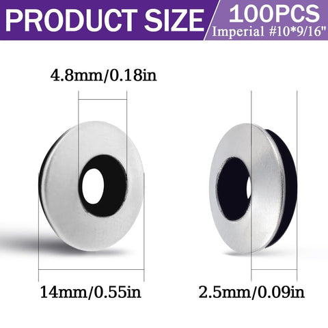 Stainless steel bonded sealing washers with black neoprene/EPDM inner seal; 14mm OD, 4.8mm hole, 2.5mm thick, pack of 100.