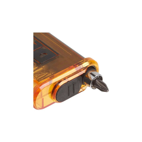 Magnetic Drive Guide 14 Piece Screwdriver Bit Set With Self Retracting Guide Sleeve 1 Inch Bits And Carrying Case By DeWalt, close-up view.