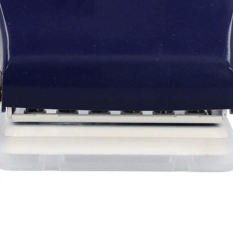 Close-up of the Six Hole Dope Handheld Metal Circle Paper Punch with Positioning Ruler, shown from side, detailing metal punch area.