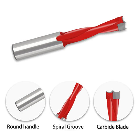 Wood Row Drilling Bits 2 Pack Brad Point Bits With Left And Right Rotation For Woodworking DIYers, 3mm Cutting Diameter, 70mm Length, 10mm Shank, Tungsten Steel, Mirror Sharpened, High Hardness And Wear Resistant TavRav shown in detail with round handle and spiral groove close-up.