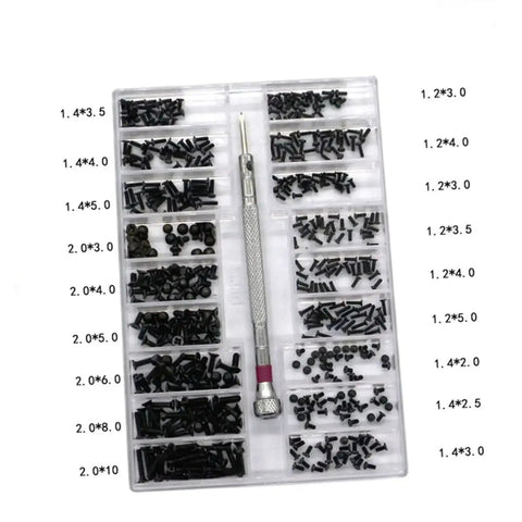 Handy Miniature Screw Set With 18 Different Countersunk Flat Screws For Glasses, Watches And Small DIY Projects in a storage box