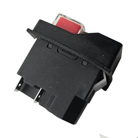 Side view of Pushbutton Electromagnetic Switch For Garden Tools 120V 220V 4 Pin 5 Terminal Double Pole Cutoff with red button