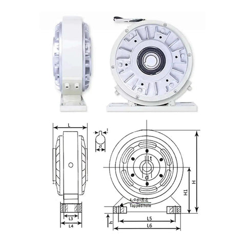 Pro Grade Magnetic Powder Brake Hollow Shaft Center Hole Clutch For Air Shaft Tension Control with detailed dimensions and design