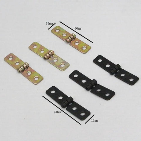 12 Pieces 180 Degree Black Wood Box Hinges For Jewelry Boxes Gift Boxes Craft Boxes And Small Cabinets 60x13mm Durable Metal Hinge Set Perfect For DIY Projects And Home Decor. Front view of metal hinges, 60x13mm with black finish, shown in open position.