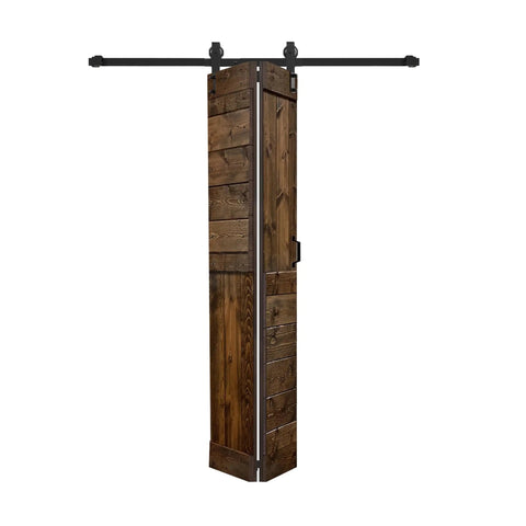 Solid Wood Bi-Fold Sliding Door In Dark Walnut Finish, 36-Inch Wide By 84-Inch Tall, Two 18-Inch Panels, shown folded