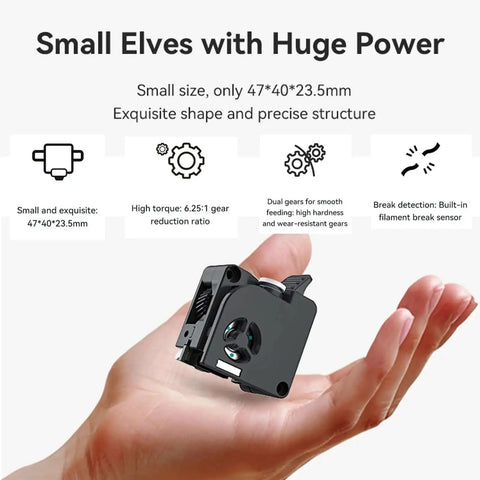 Hand holding K2 Series Extruder And Nozzle Upgrade Kit For K2 Pro And K2 Plus 3D Printers With compact size and specifications
