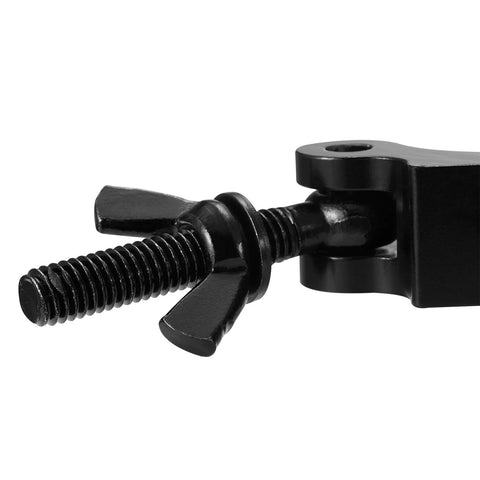 MFL heavy-duty truss clamp, black aluminum alloy for 1.5–2.0 inch truss; bolt and wing nut visible.