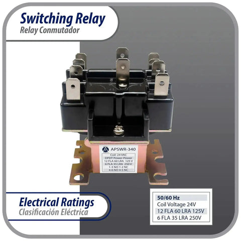 24 VAC DPDT General Purpose Switching Relay For HVAC Systems And Electrical Installations, visible terminal sets 1 2 3 and 4 5 6