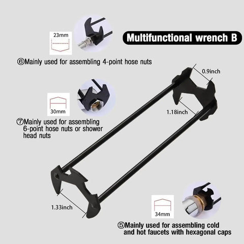 Two Pack Basin Wrench Set For Tight Spaces Universal Faucet Nut Tool With Four Jaw Hex Spanner Seven Size Adjustable Plumber Wrenches with labeled sizes