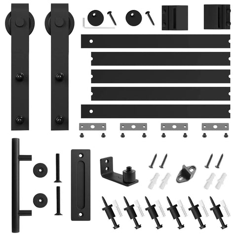 6.8 Foot Sliding Barn Door Hardware Kit With 6.8 Foot Track Kit, Pull Handle Set And Floor Guide For 36 To 40 Inch Doors