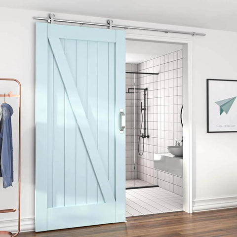 Installed 6.6Ft Top Mount Stainless Steel Barn Door Hardware Track Kit For 36 To 40 Inch Wide Single Door Heavy Duty Anti Rust
