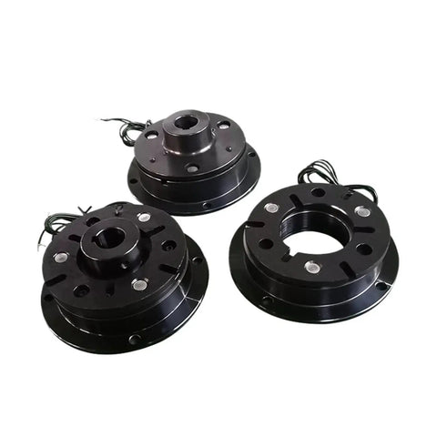 Three black electromagnetic brake assemblies with wiring; DZD5 single-disc clutch, DC24V/12V
