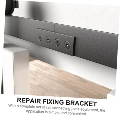 Track Connecting Brace Metal Joint Plate Set For Barn Doors Easy Installation Bracket Connector Kit installed on door rail